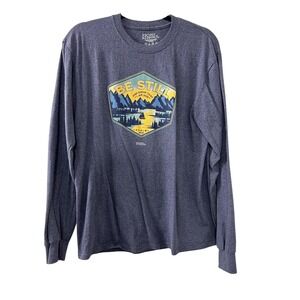 Light Source Mountain Graphic Long Sleeve M Navy Psalm 46:10 Faith Gorpcore